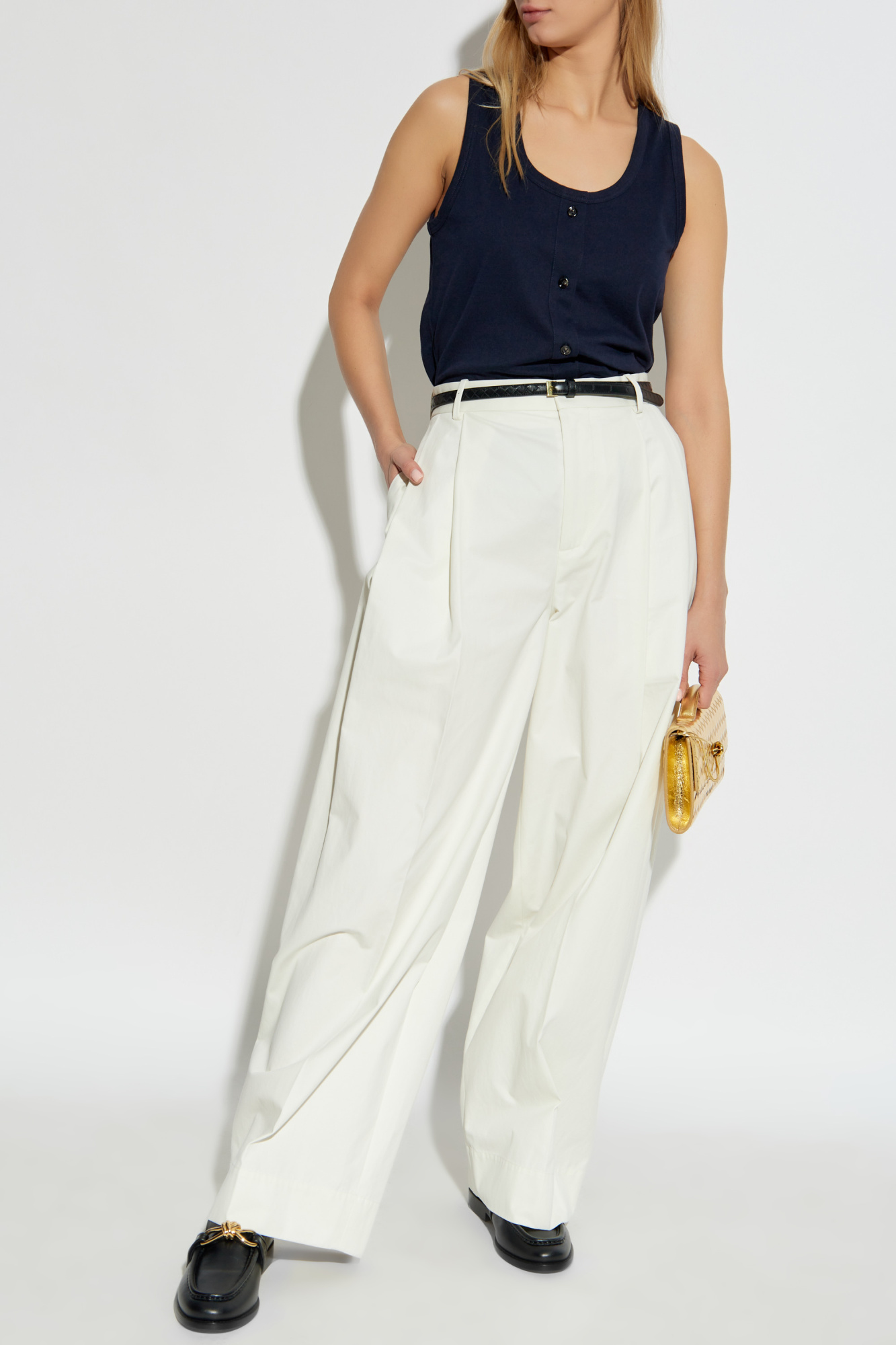 【関税&送料込】Bottega Veneta White Wool Pant Bottega Veneta Top with fastening | Women's Clothing | Vitkac